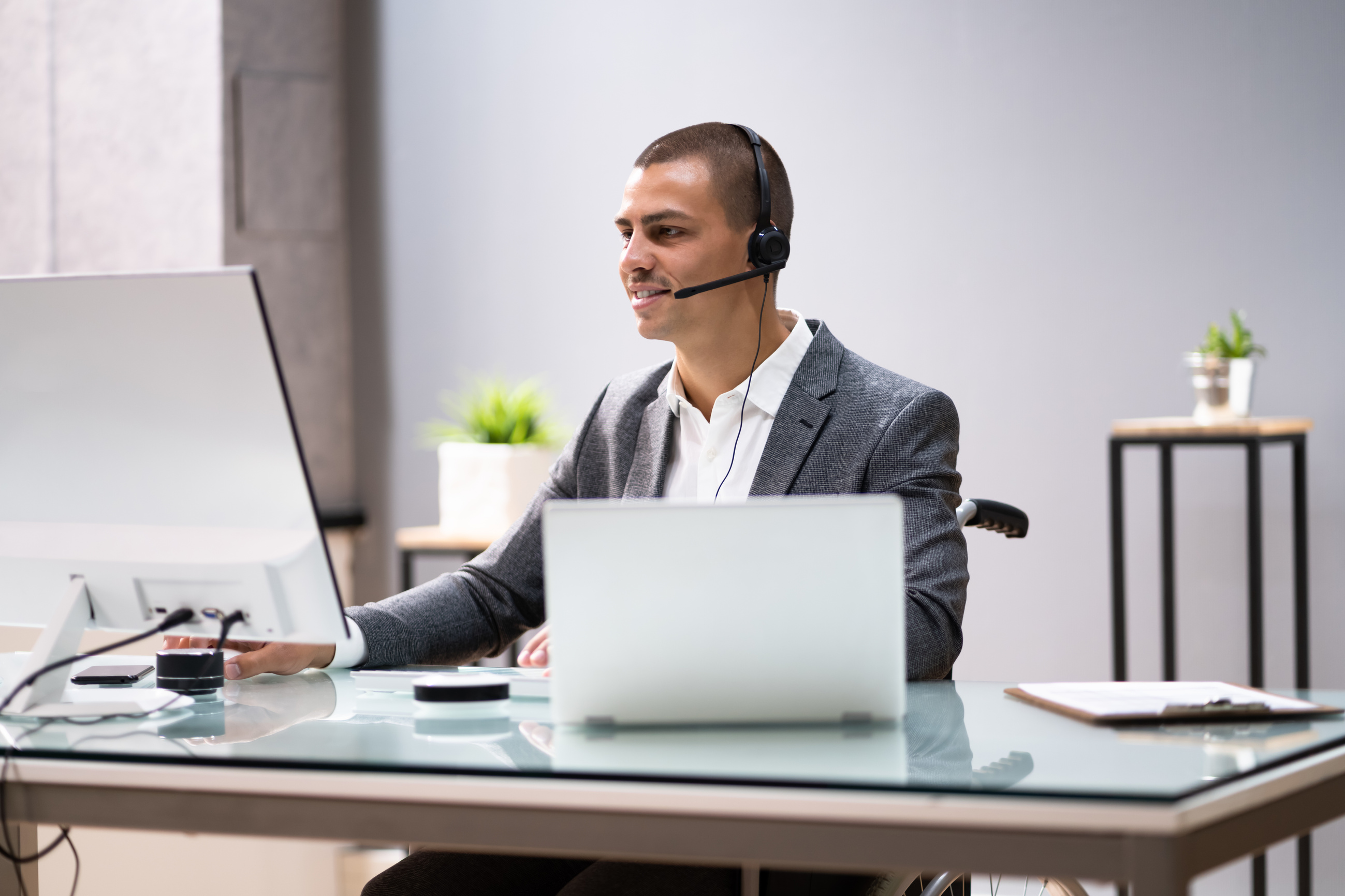 Virtual Personal Assistant Man Making Video Conference